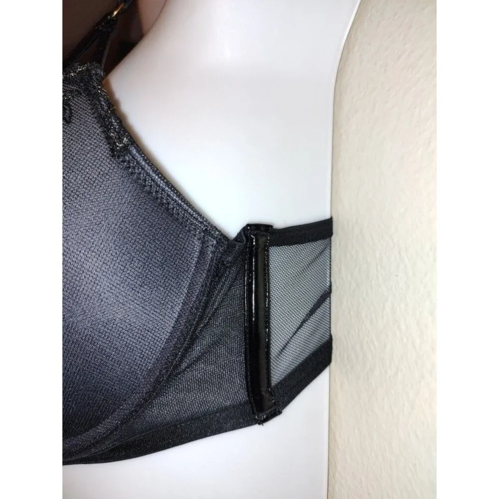 Victoria's Secret Very Sexy Black Fishnet Mesh Lace Rhinestone Straps Bra 34C